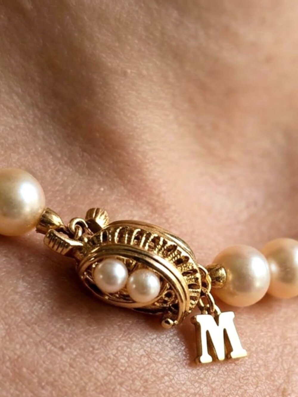 Majorica Pearl Necklace 925 vintage 1970s 60s signed Majorica 925 spain